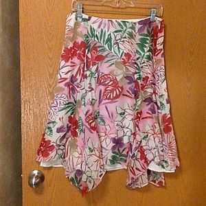 Kenneth Cole silk asymmetrical tropical floral skirt